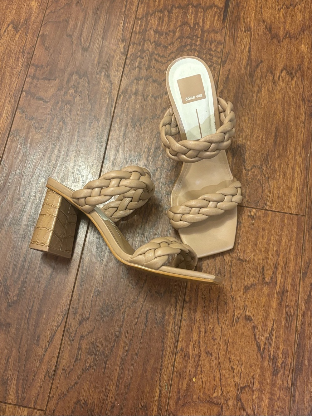 Dolce Vita Braided Tan Block Heel Slide Sandals